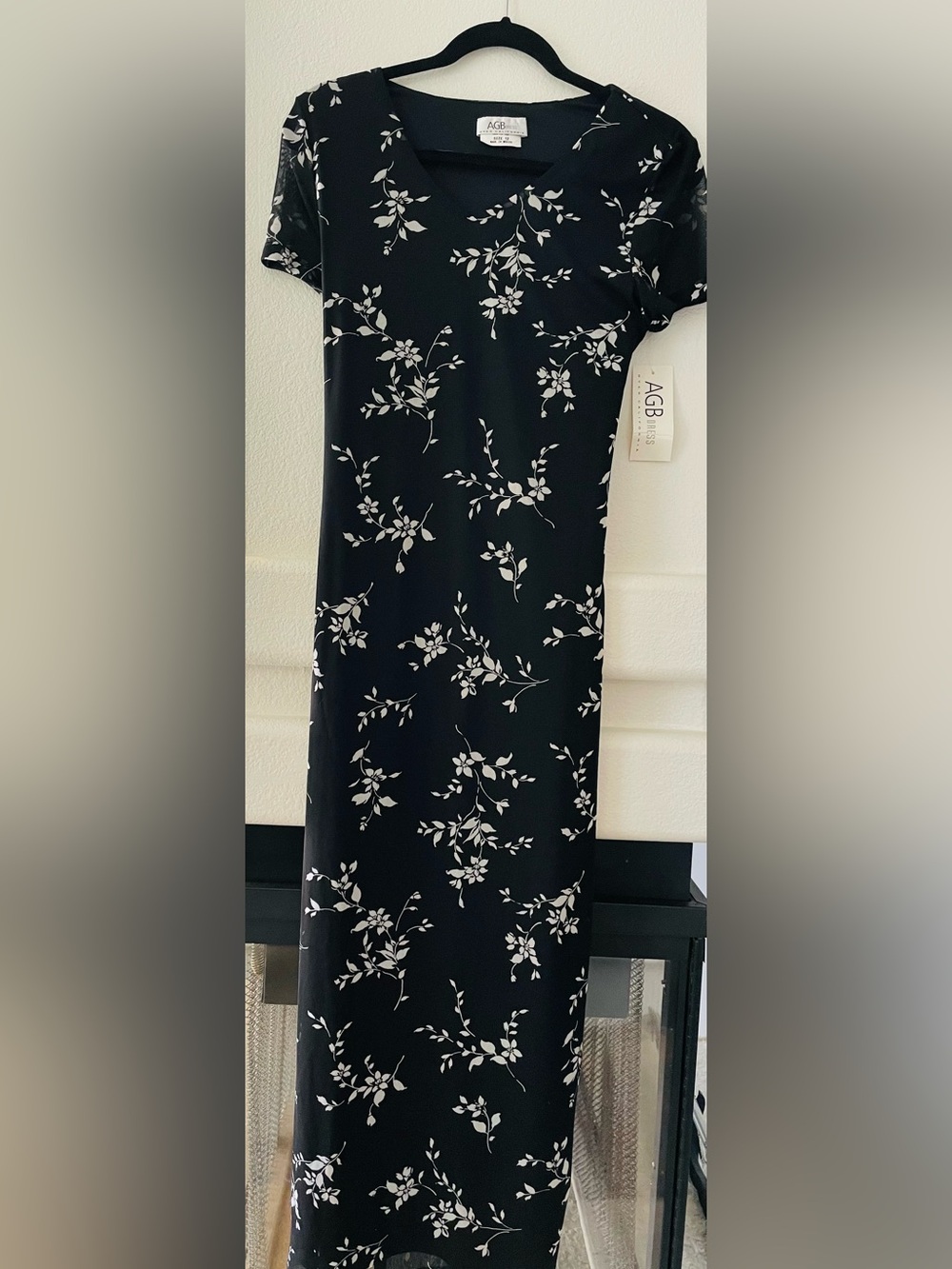AGB Black Maxi Dress with White Floral Print